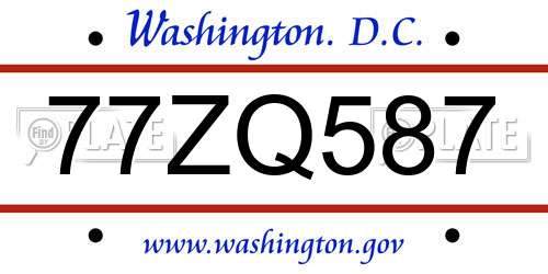 77ZQ587 District Of Columbia License Plate