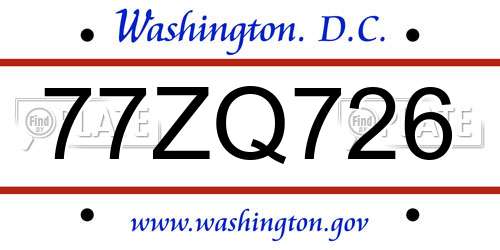 77ZQ726 District Of Columbia License Plate
