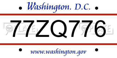 77ZQ776 District Of Columbia License Plate