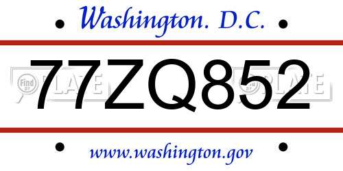 77ZQ852 District Of Columbia License Plate
