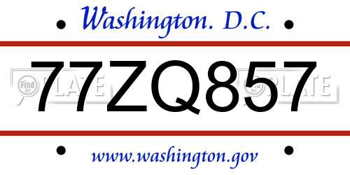 77ZQ857 District Of Columbia License Plate