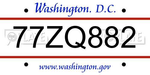 77ZQ882 District Of Columbia License Plate