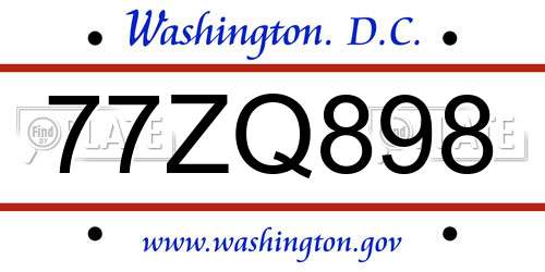 77ZQ898 District Of Columbia License Plate