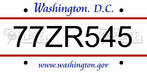 77ZR545 District Of Columbia License Plate