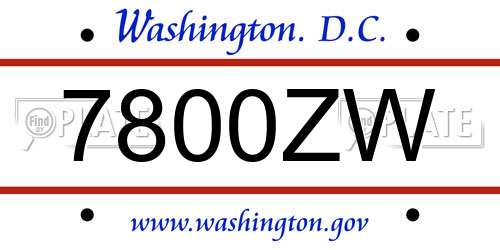 7800ZW District Of Columbia License Plate