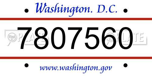 7807560 District Of Columbia License Plate