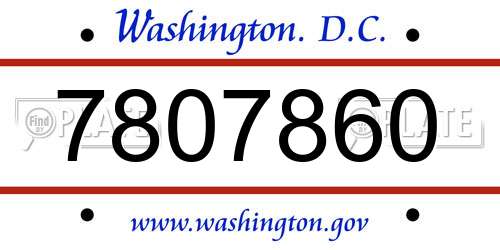 7807860 District Of Columbia License Plate