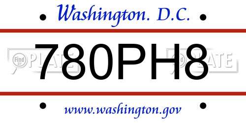 780PH8 District Of Columbia License Plate