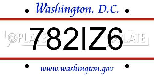 782IZ6 District Of Columbia License Plate