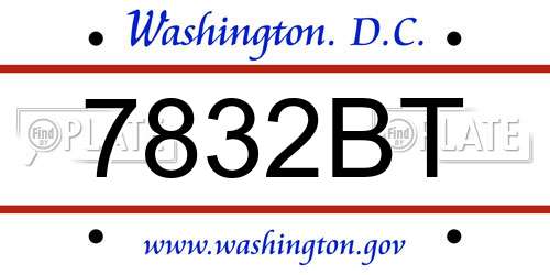 7832BT District Of Columbia License Plate