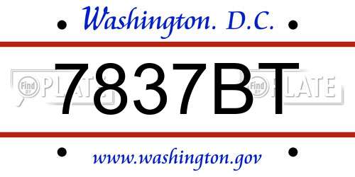 7837BT District Of Columbia License Plate