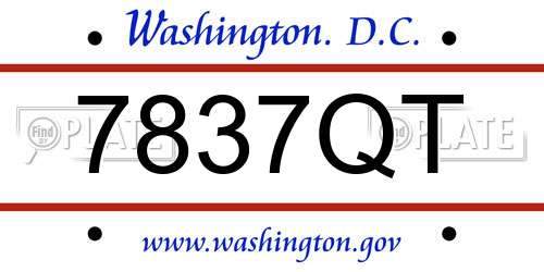 7837QT District Of Columbia License Plate