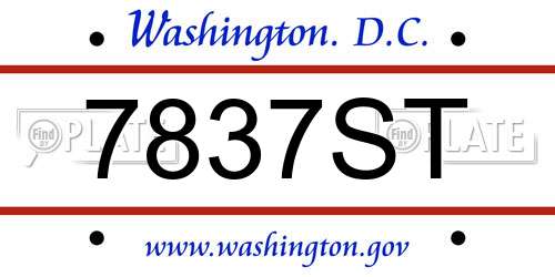 7837ST District Of Columbia License Plate