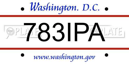 783IPA District Of Columbia License Plate