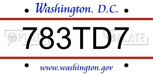 783TD7 District Of Columbia License Plate