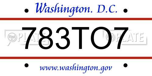783TO7 District Of Columbia License Plate