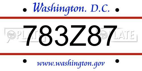 783Z87 District Of Columbia License Plate