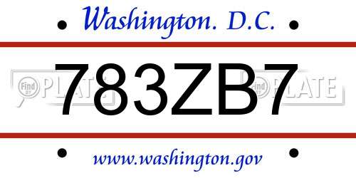 783ZB7 District Of Columbia License Plate