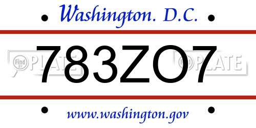 783ZO7 District Of Columbia License Plate
