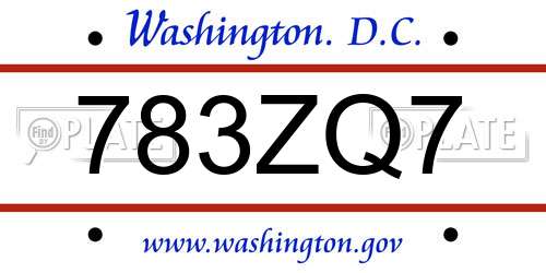 783ZQ7 District Of Columbia License Plate