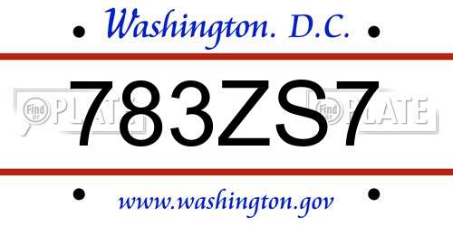 783ZS7 District Of Columbia License Plate