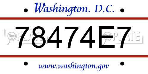 78474E7 District Of Columbia License Plate