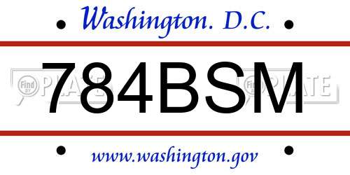 784BSM District Of Columbia License Plate