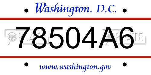 78504A6 District Of Columbia License Plate