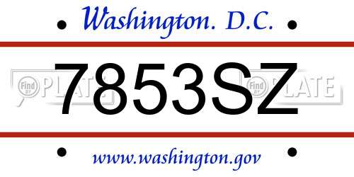 7853SZ District Of Columbia License Plate