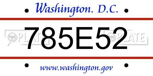 785E52 District Of Columbia License Plate