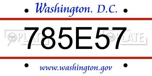 785E57 District Of Columbia License Plate