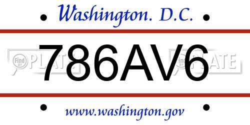 786AV6 District Of Columbia License Plate