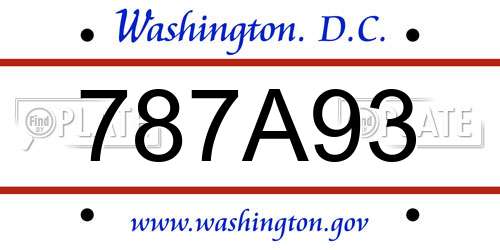 787A93 District Of Columbia License Plate