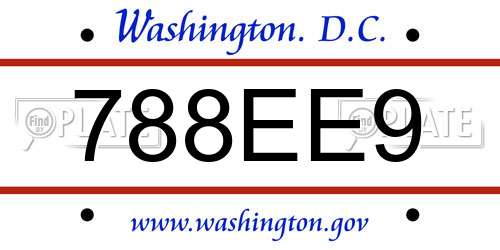 788EE9 District Of Columbia License Plate
