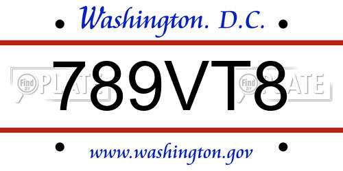 789VT8 District Of Columbia License Plate