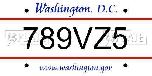 789VZ5 District Of Columbia License Plate