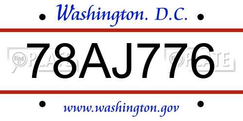 78AJ776 District Of Columbia License Plate