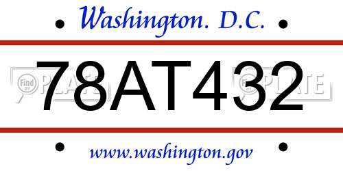 78AT432 District Of Columbia License Plate