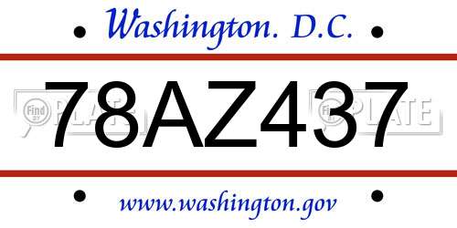 78AZ437 District Of Columbia License Plate