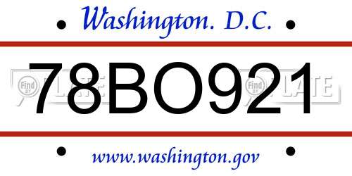 78BO921 District Of Columbia License Plate