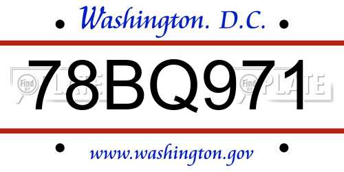 78BQ971 District Of Columbia License Plate