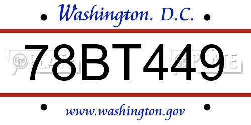 78BT449 District Of Columbia License Plate