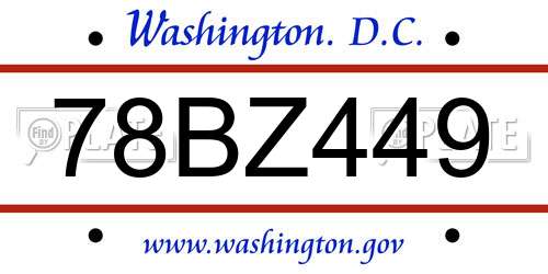 78BZ449 District Of Columbia License Plate