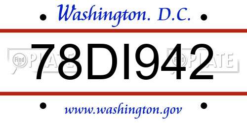 78DI942 District Of Columbia License Plate