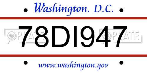 78DI947 District Of Columbia License Plate
