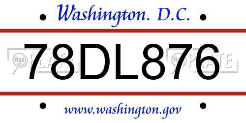 78DL876 District Of Columbia License Plate