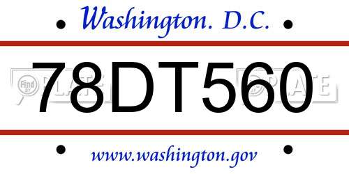 78DT560 District Of Columbia License Plate