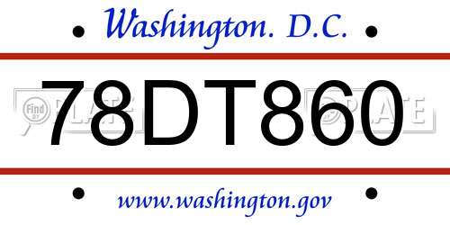 78DT860 District Of Columbia License Plate