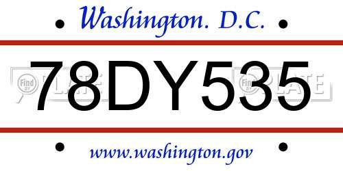 78DY535 District Of Columbia License Plate