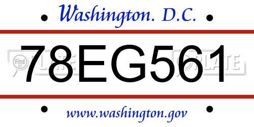 78EG561 District Of Columbia License Plate